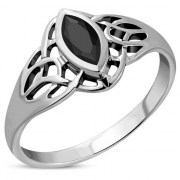 Large Celtic Knot Faceted Black Onyx Silver Ring, r545